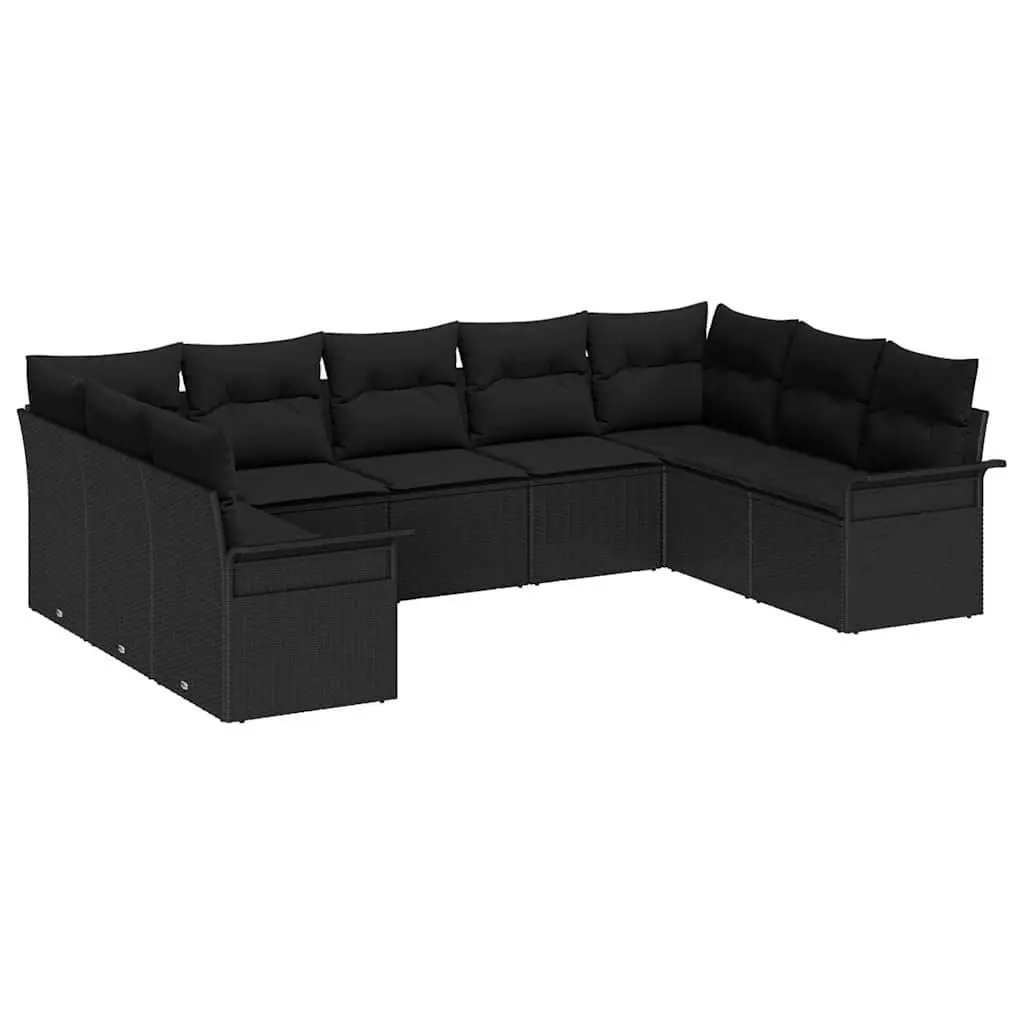 Modular Garden Sofa Set 9 pcs Black Poly Rattan Outdoor Furniture with Storage