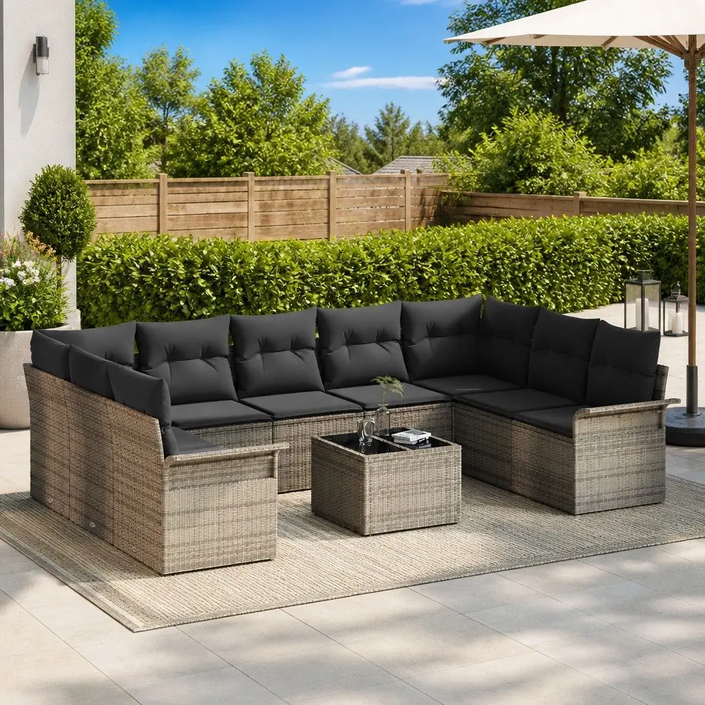 Garden Sofa Set Modular Outdoor Furniture 10 Piece Grey Poly Rattan with Storage