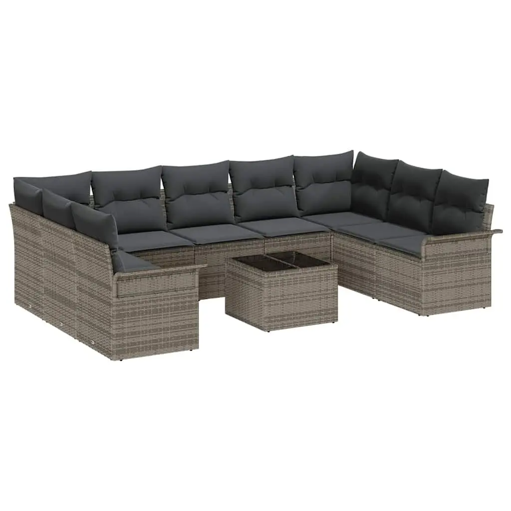 Garden Sofa Set Modular Outdoor Furniture 10 Piece Grey Poly Rattan with Storage