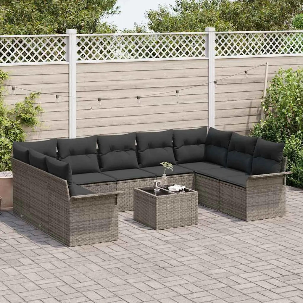 Garden Sofa Set Modular Outdoor Furniture 10 Piece Grey Poly Rattan with Storage