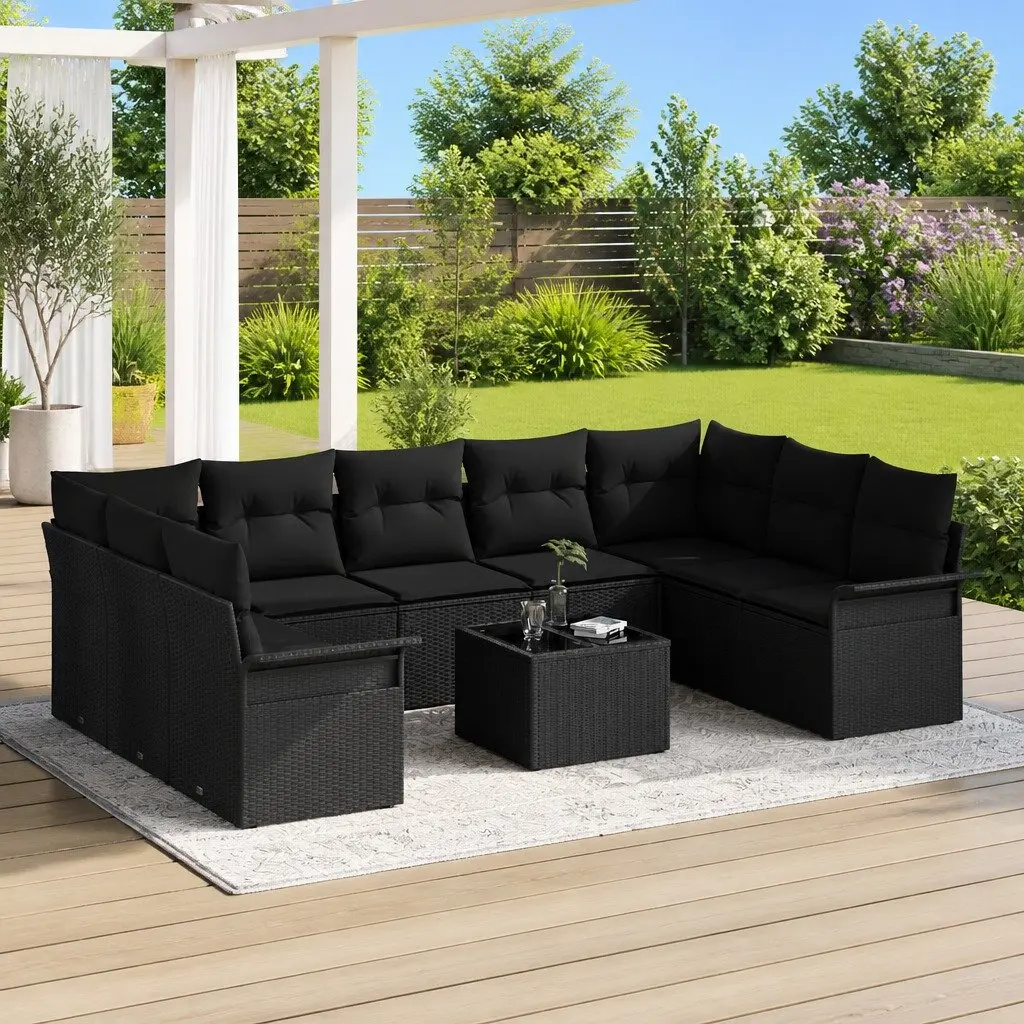 Modular Outdoor Furniture Set 10 Pieces Black Poly Rattan Garden Sofa