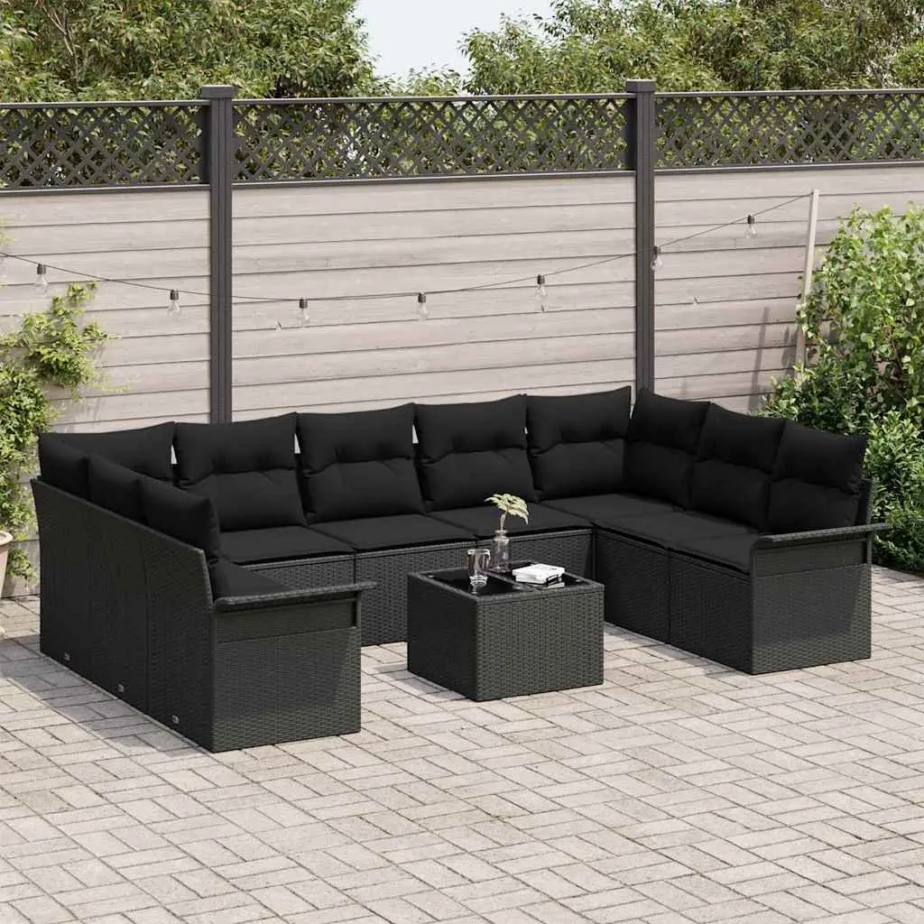 Modular Outdoor Furniture Set 10 Pieces Black Poly Rattan Garden Sofa