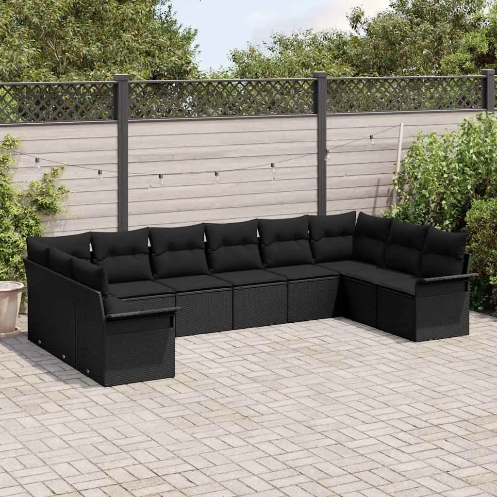 Outdoor Furniture Set 10 Pieces Black Poly Rattan Modular Sofa for Garden Patio and Terrace