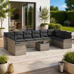 Comfortable 11-Piece Modular Garden Sofa Set - Grey