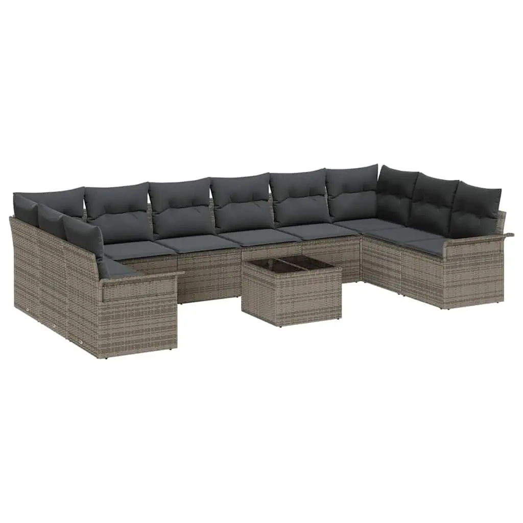 Modular Garden Sofa Set 11 Pieces Outdoor Patio Furniture Grey Poly Rattan