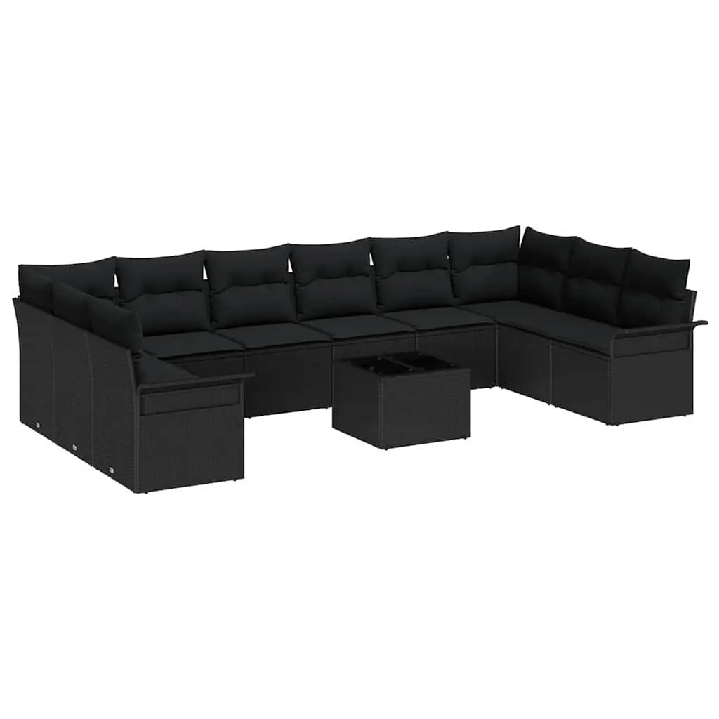 Modular Garden Sofa Set 11 Piece Outdoor Furniture with Cushions Black