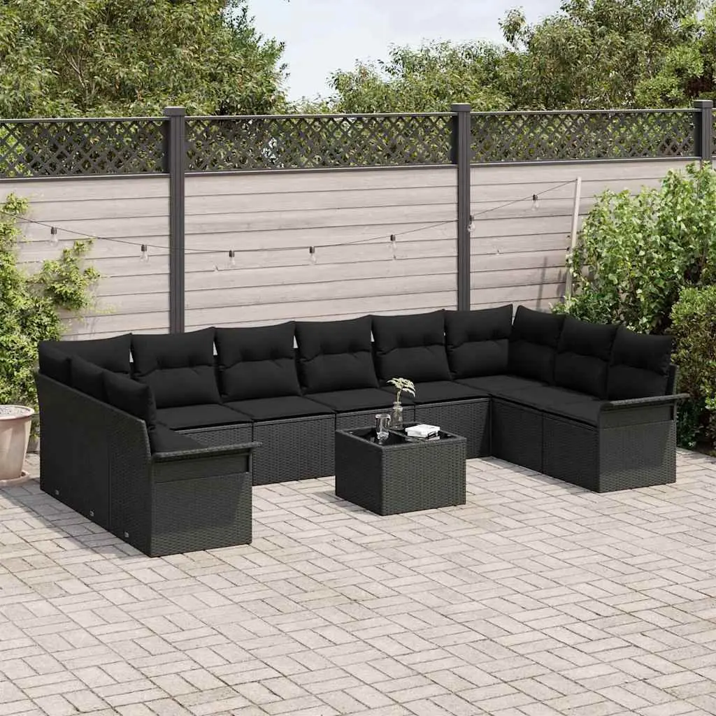 Modular Garden Sofa Set 11 Piece Outdoor Furniture with Cushions Black