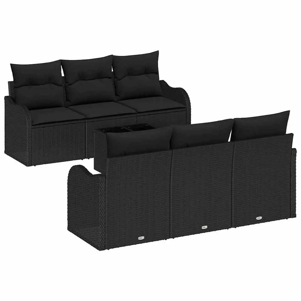 Garden Sofa Set 7 Pieces Modular Outdoor Seating Black Poly Rattan Steel Glass