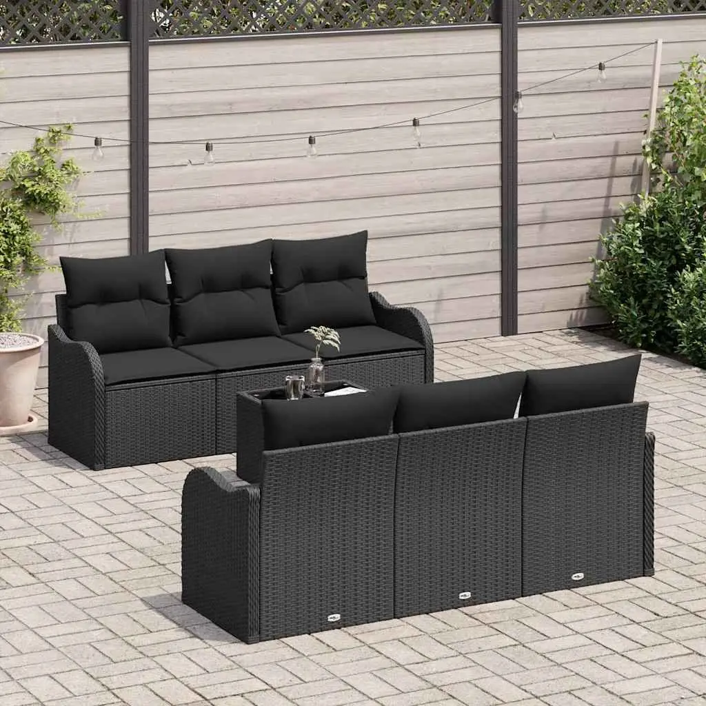 Garden Sofa Set 7 Pieces Modular Outdoor Seating Black Poly Rattan Steel Glass