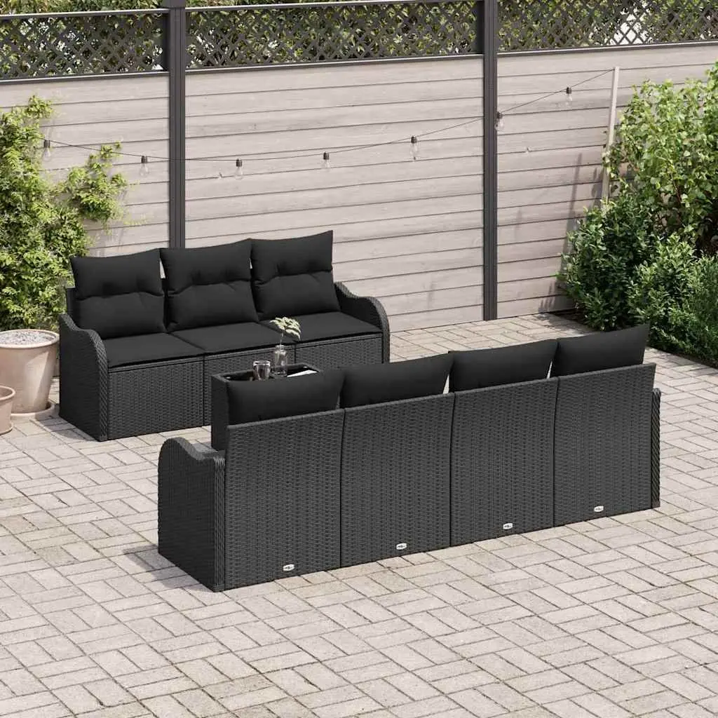 Outdoor Garden Sofa Set 8 Piece Modular Black Poly Rattan Steel Glass Table