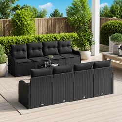 Reliable 9-Piece Black Rattan Sofa Set for Outdoor Use