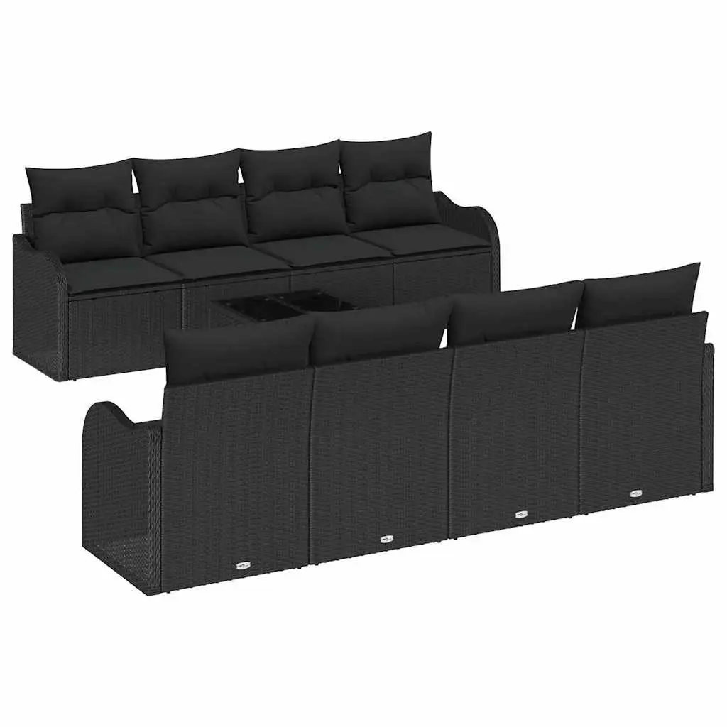 Modular Garden Sofa Set 9 Piece Outdoor Living Black Rattan Steel Glass Patio Furniture