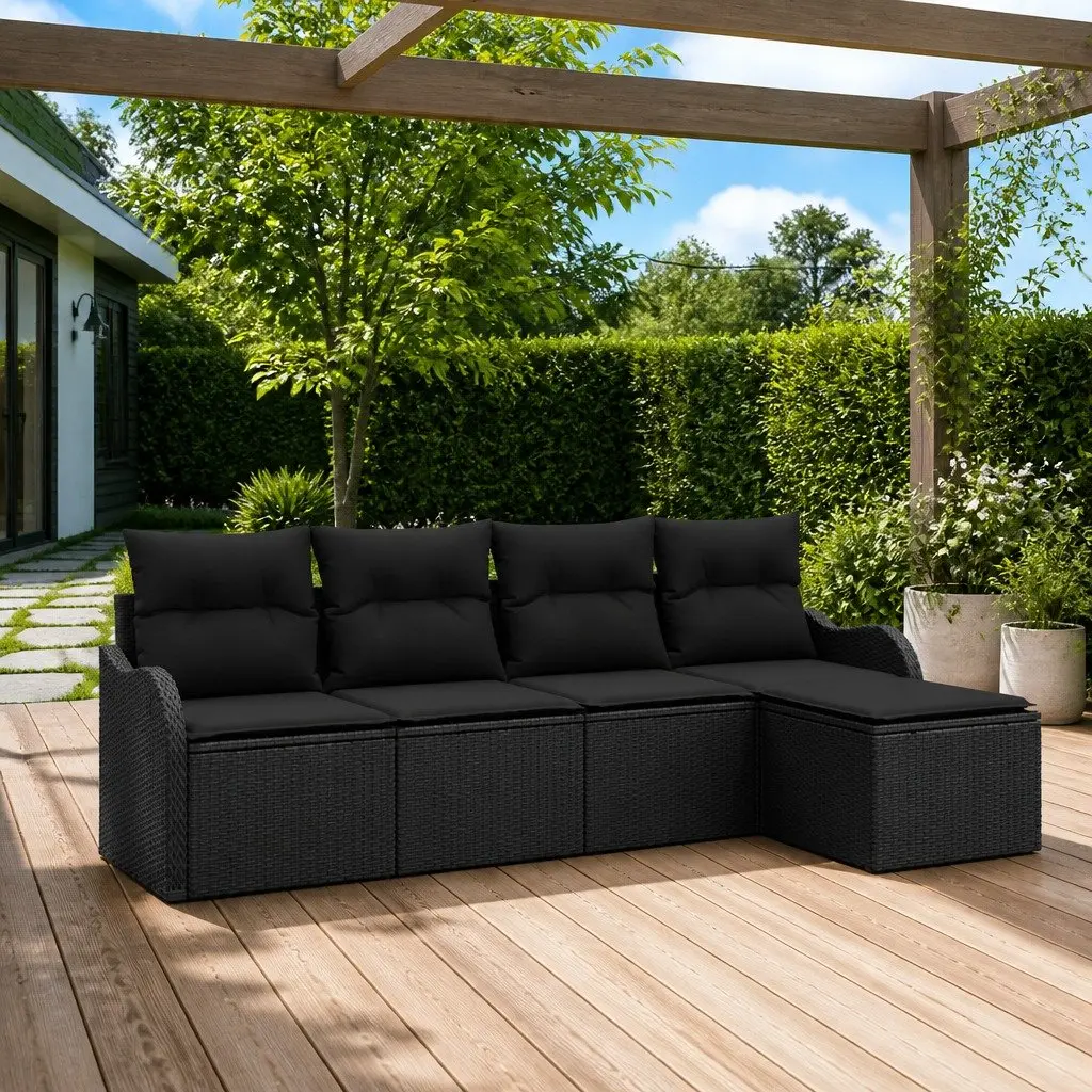 Garden Sofa Set Modular Outdoor Furniture 5 Piece Black Poly Rattan with Storage