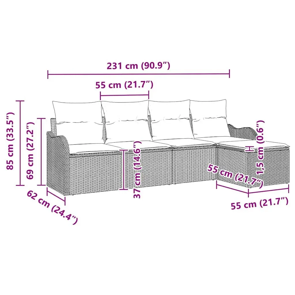 Garden Sofa Set Modular Outdoor Furniture 5 Piece Black Poly Rattan with Storage