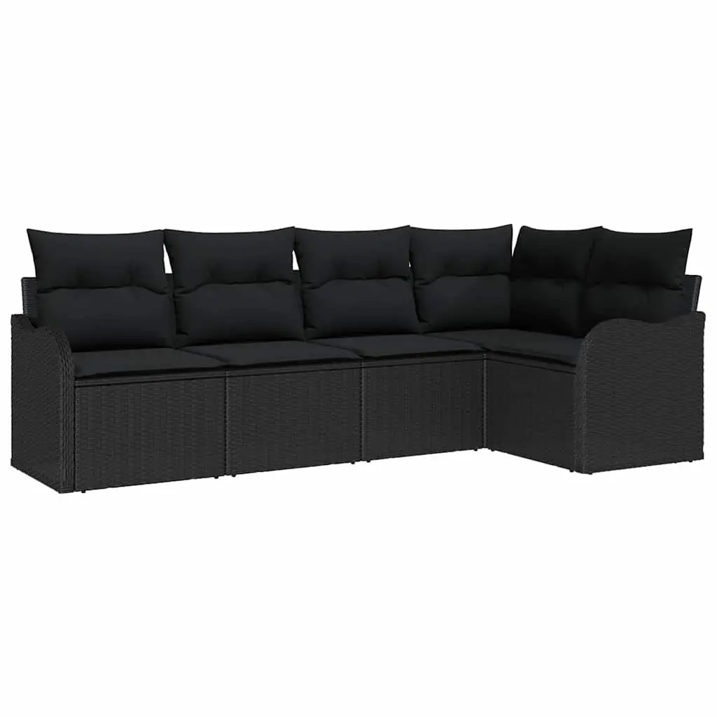 Modular Black Garden Sofa Set 5 Piece for Outdoor Living with Storage
