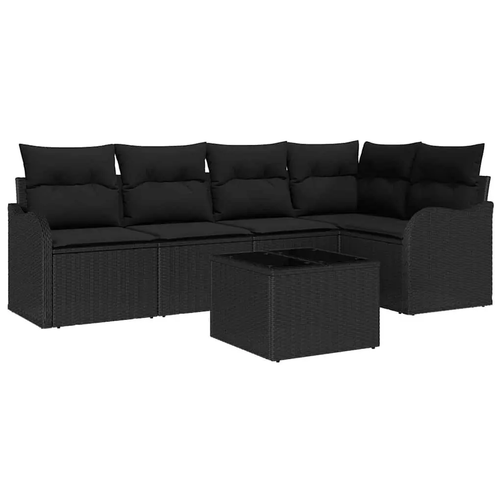 Outdoor Garden Sofa Set 6 Piece Modular Rattan Seating with Storage Black