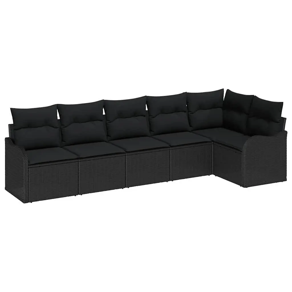 Modular Garden Sofa Set 6 pcs Outdoor Seating with Storage Black Poly Rattan