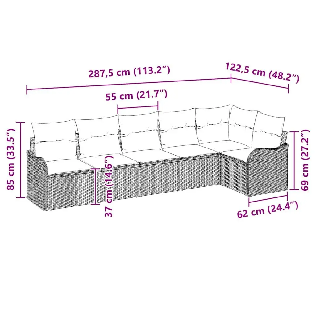 Modular Garden Sofa Set 6 pcs Outdoor Seating with Storage Black Poly Rattan