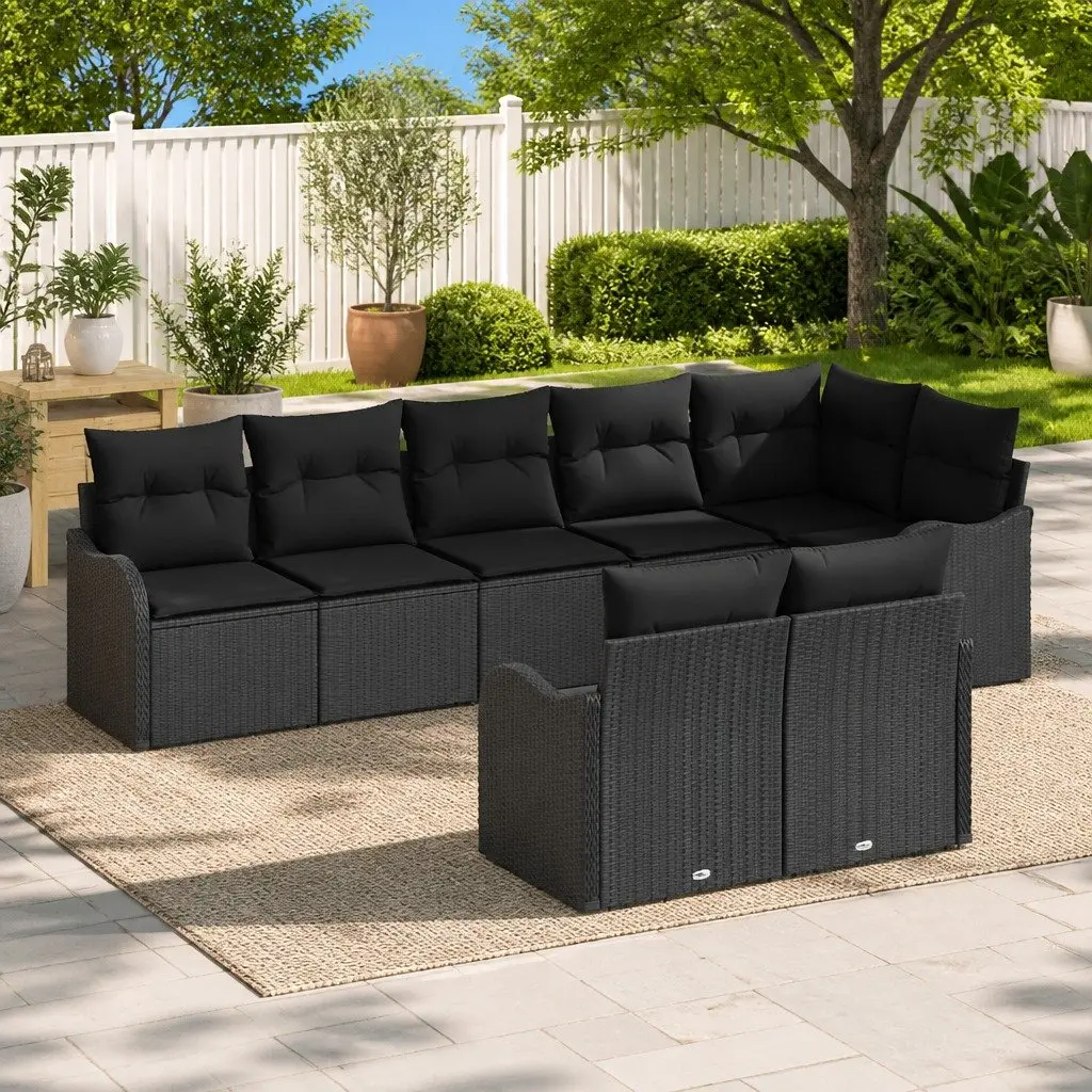 Modular Garden Sofa Set Outdoor Furniture 8 Pieces Black Poly Rattan