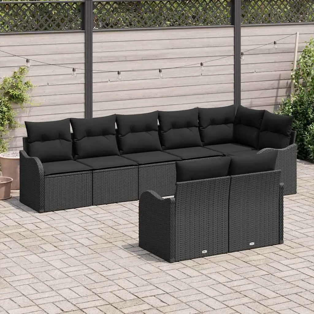 Modular Garden Sofa Set Outdoor Furniture 8 Pieces Black Poly Rattan
