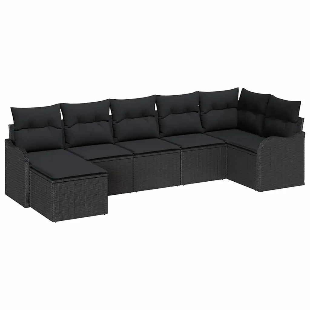 Modular Garden Sofa Set Outdoor Furniture 7 Pieces Black Poly Rattan