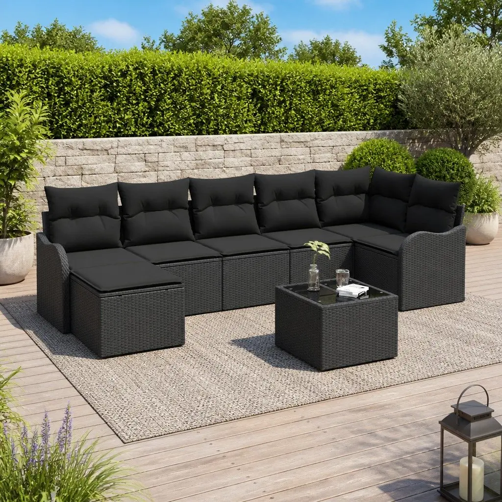 Modular Garden Sofa Set 8 Piece Outdoor Lounge Furniture Black Poly Rattan