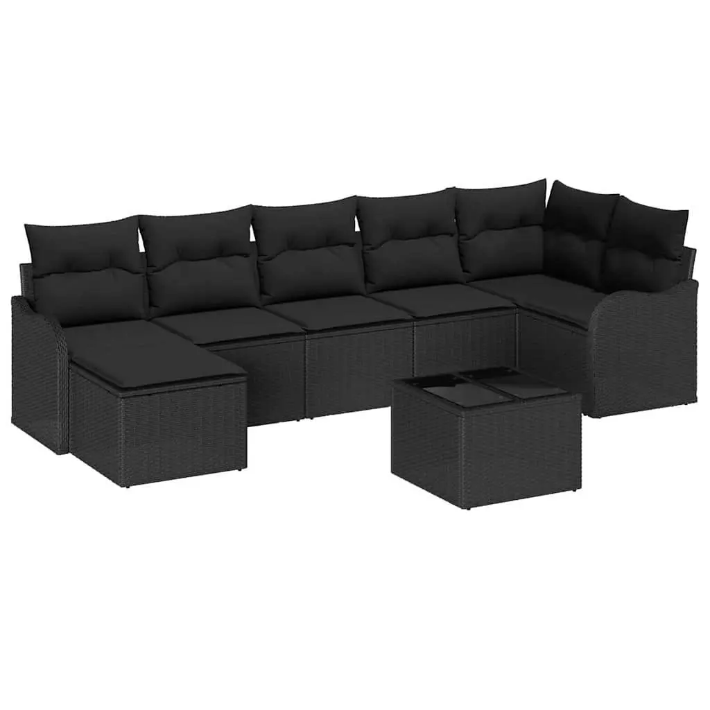 Modular Garden Sofa Set 8 Piece Outdoor Lounge Furniture Black Poly Rattan