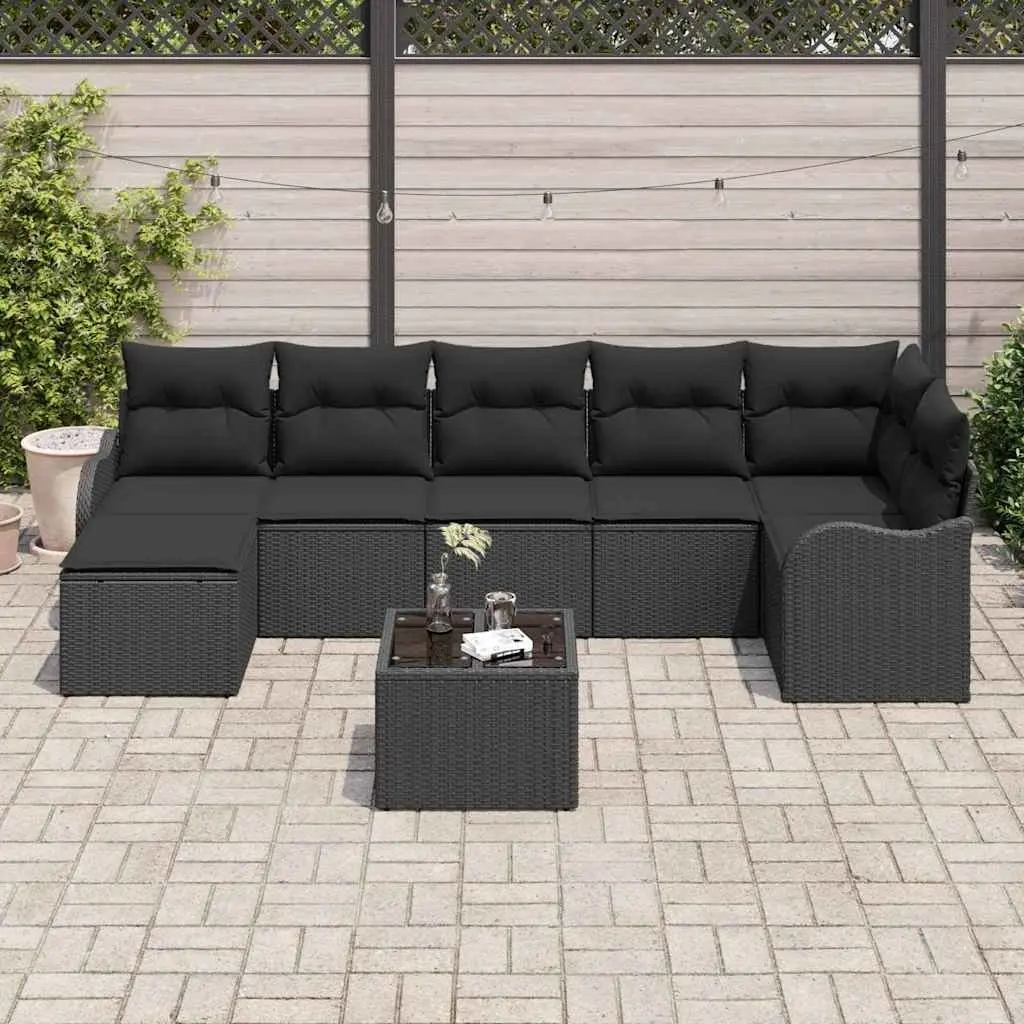 Modular Garden Sofa Set 8 Piece Outdoor Lounge Furniture Black Poly Rattan