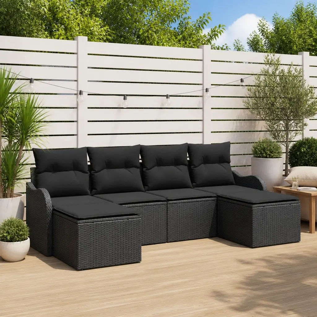 Modular Garden Sofa Set Outdoor Sectional 6 Piece Black Poly Rattan