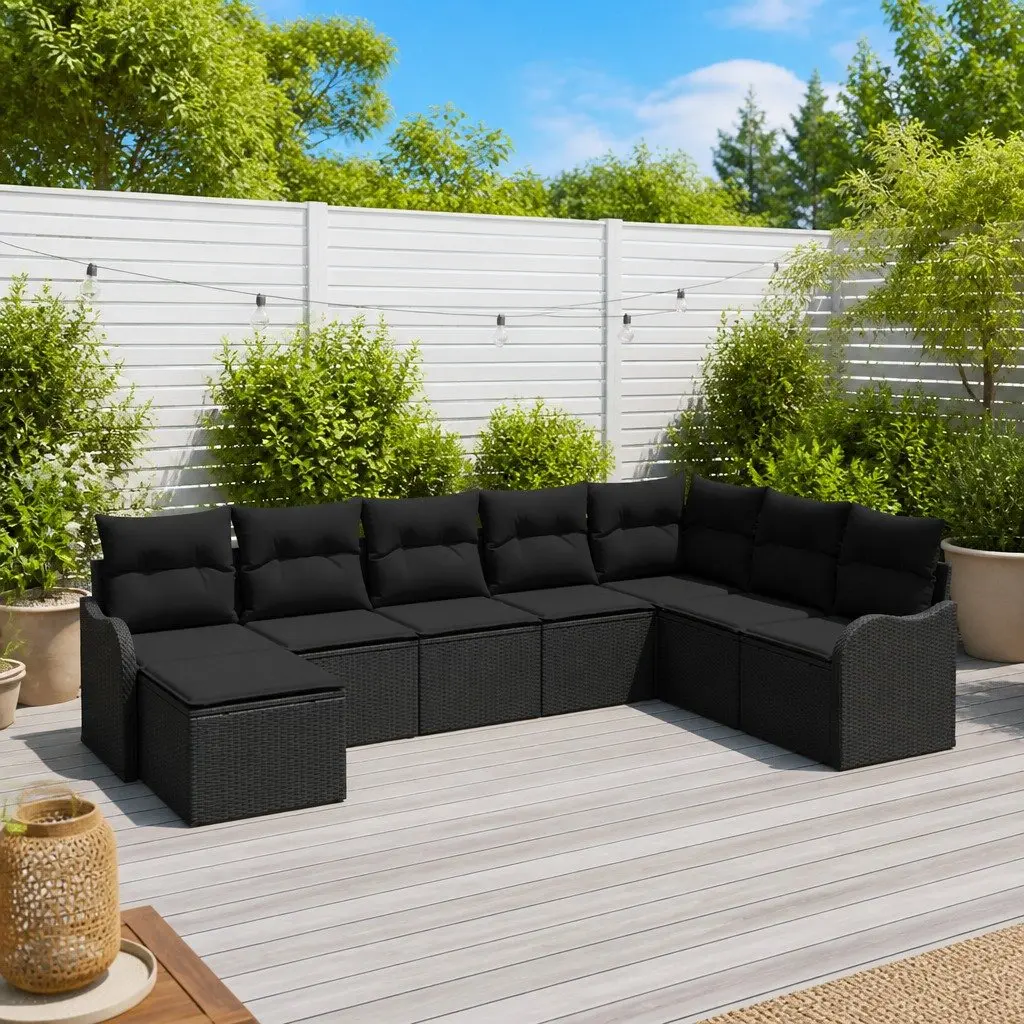 Modular Garden Sofa Set Outdoor Furniture 8 Pieces Black Poly Rattan
