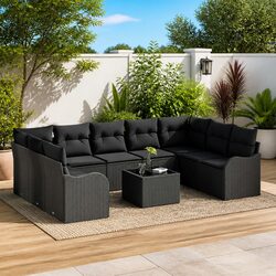 Comfortable and Practical Black Garden Sofa Set - 10 Pieces