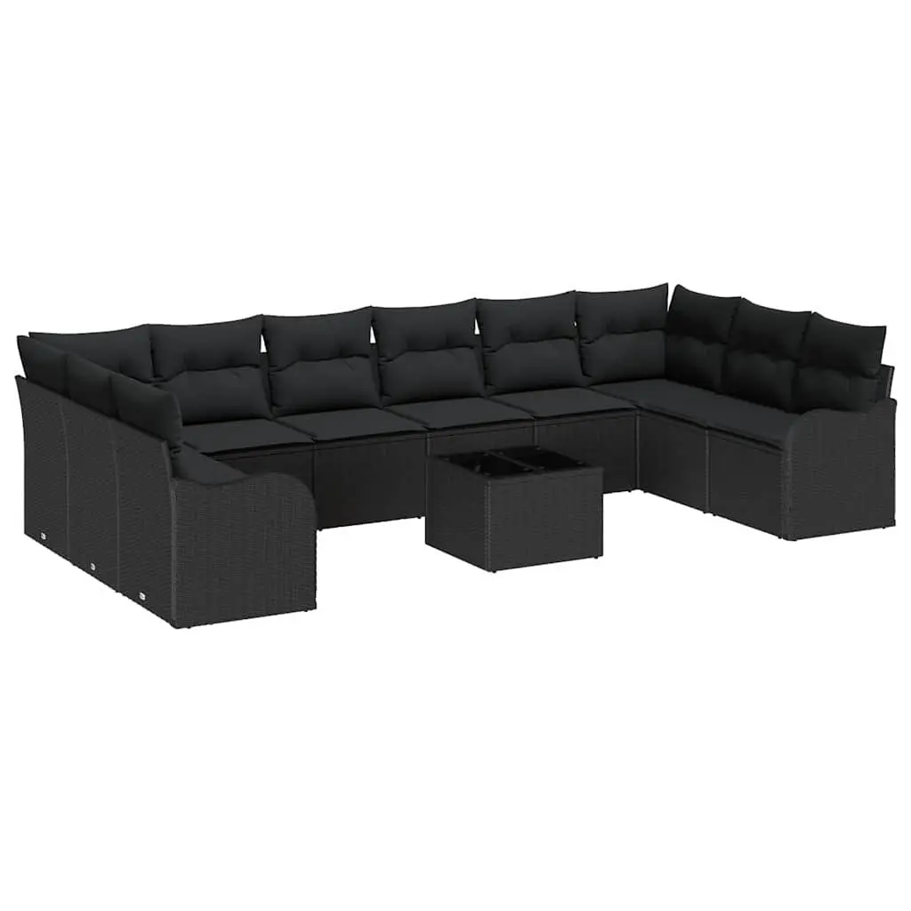Modular Garden Sofa Set Outdoor Rattan Furniture 11 Pieces Black