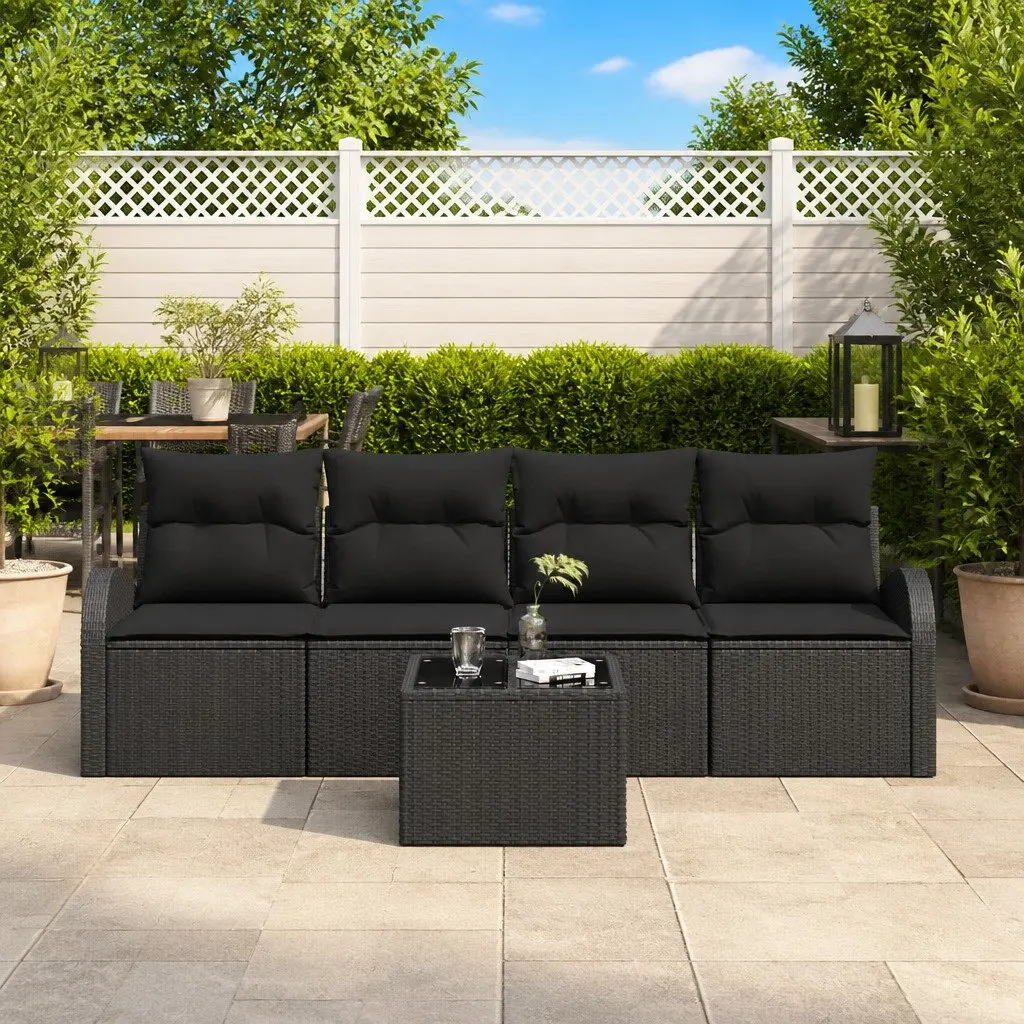 Modular Garden Sofa Set Outdoor Seating 5 Piece Black Rattan with Storage