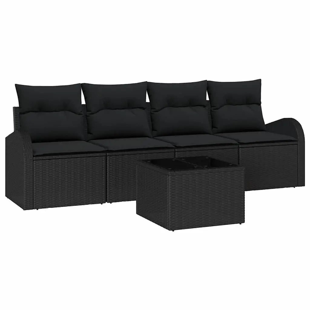 Modular Garden Sofa Set Outdoor Seating 5 Piece Black Rattan with Storage