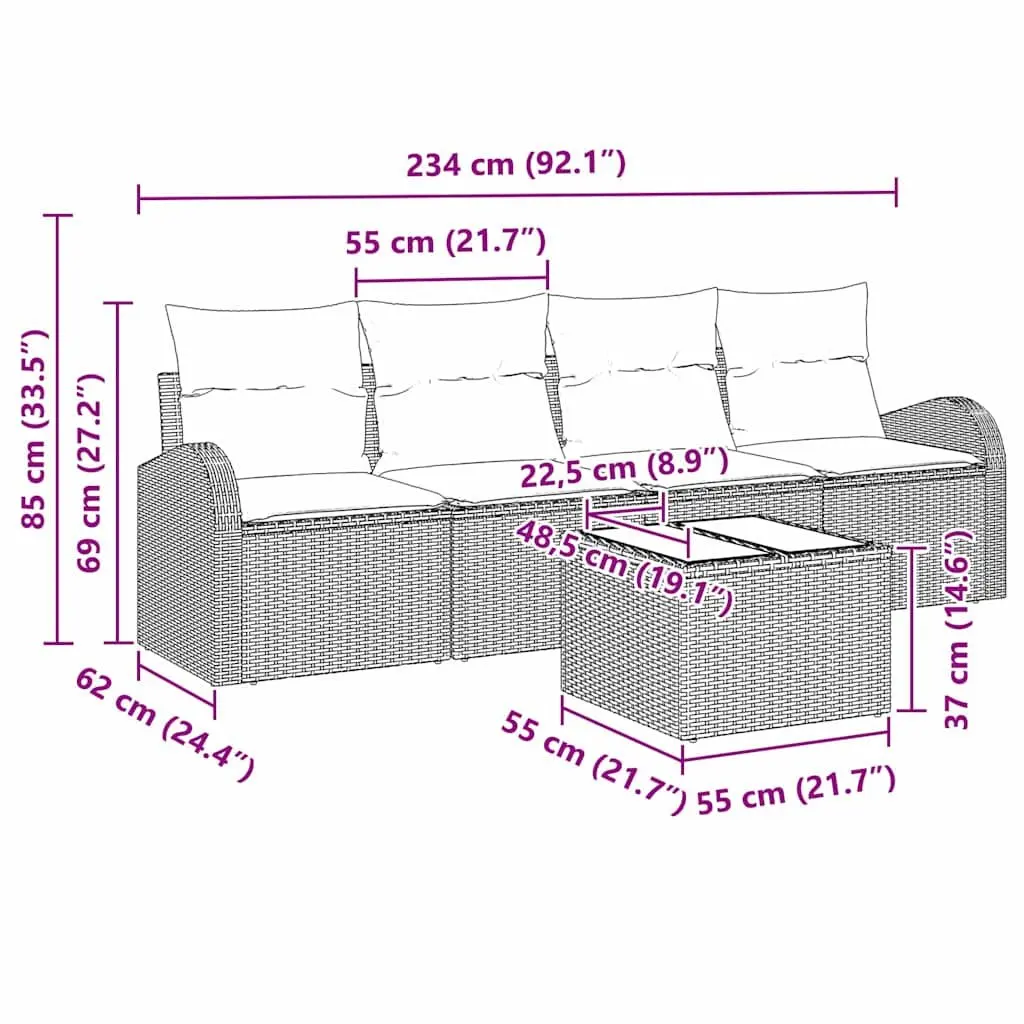 Modular Garden Sofa Set Outdoor Seating 5 Piece Black Rattan with Storage