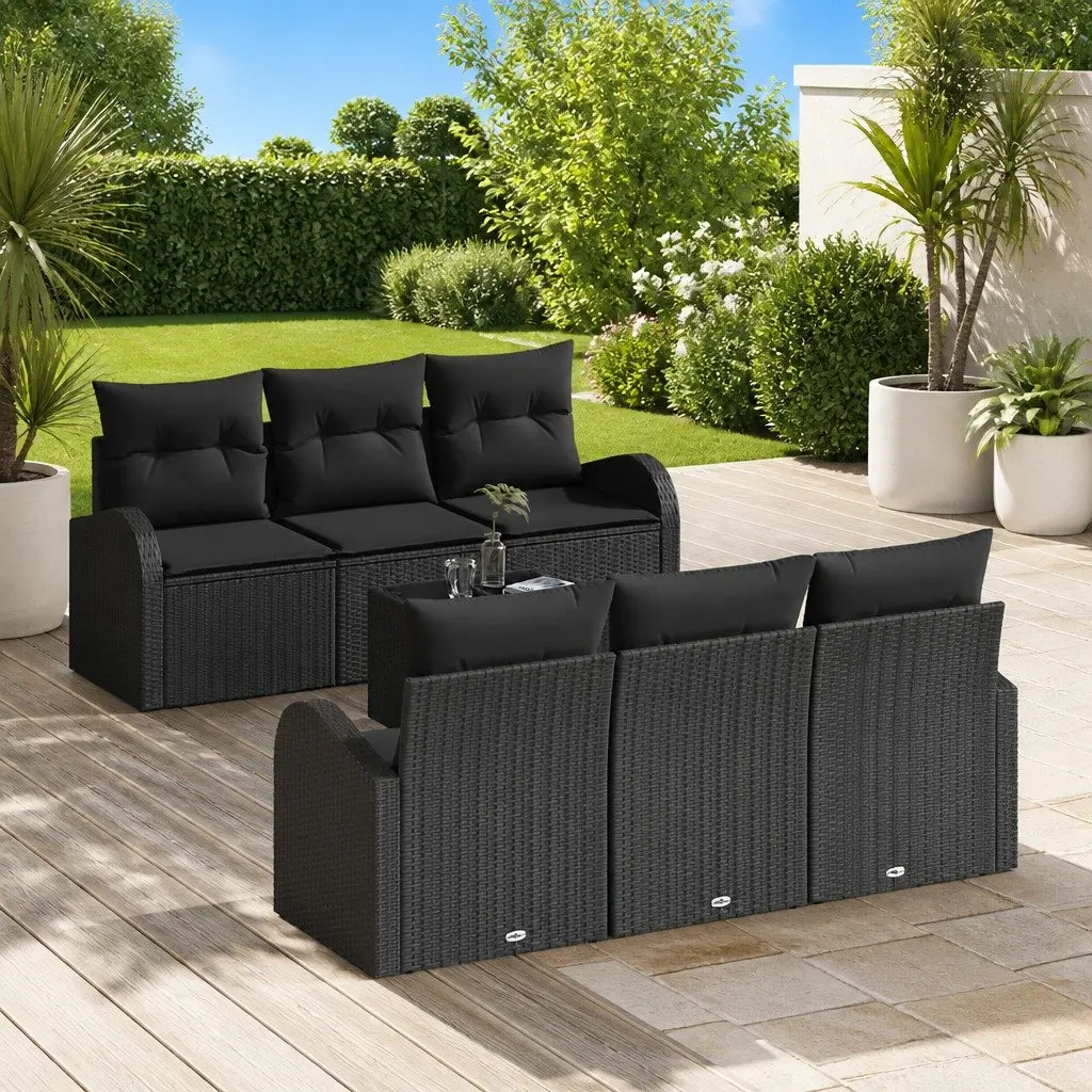 Modular Outdoor Garden Sofa Set 7 Pieces Black Poly Rattan Seating