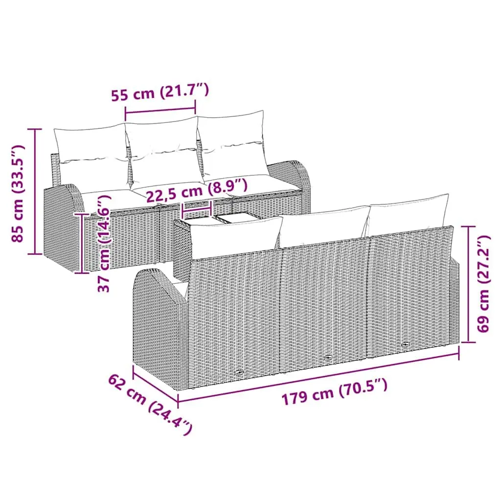 Modular Outdoor Garden Sofa Set 7 Pieces Black Poly Rattan Seating