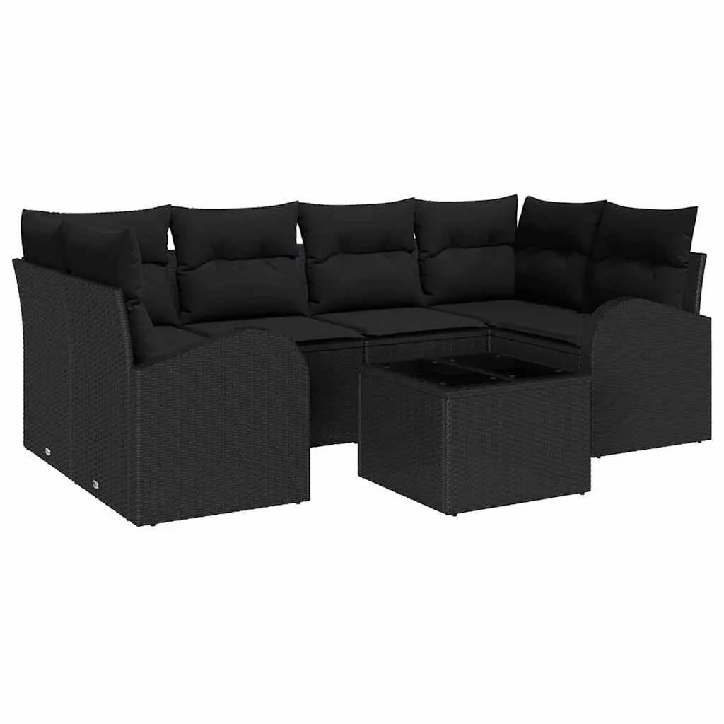 Modular Garden Sofa Set 7 Piece Outdoor Furniture Black Poly Rattan