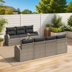 Comfortable 8-Piece Garden Sofa Set in Grey Rattan