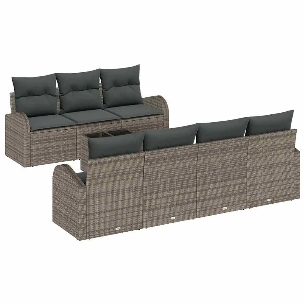 Garden Sofa Set 8 Piece Modular Outdoor Seating Grey Poly Rattan with Glass Table