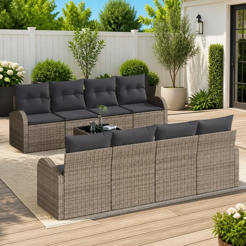 Grey 9-Piece Garden Sofa Set with Storage