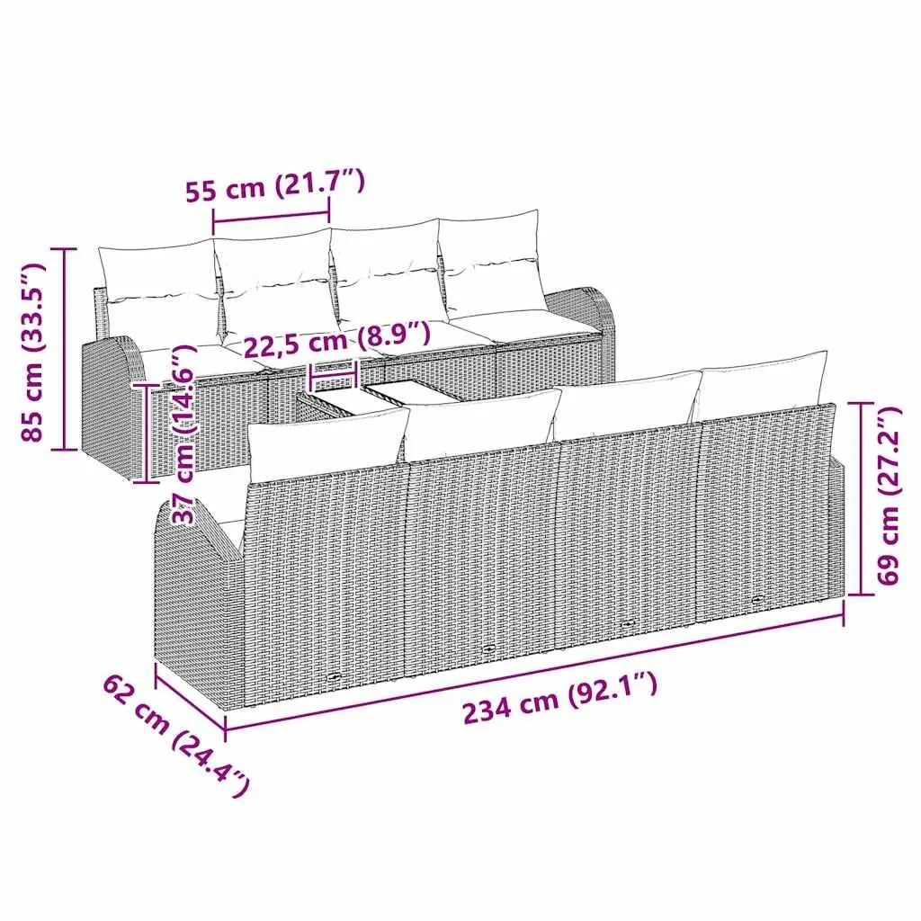 Grey 9-Piece Garden Sofa Set with Storage