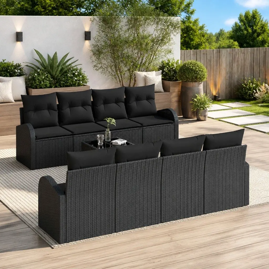 Outdoor Garden Sofa Set Modular Black Poly Rattan Seating 9 Piece