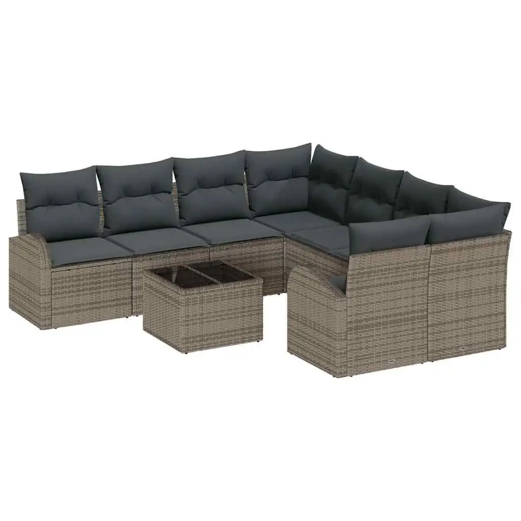 Outdoor Sofa Set Modular Garden Furniture 9 Pieces Poly Rattan Grey