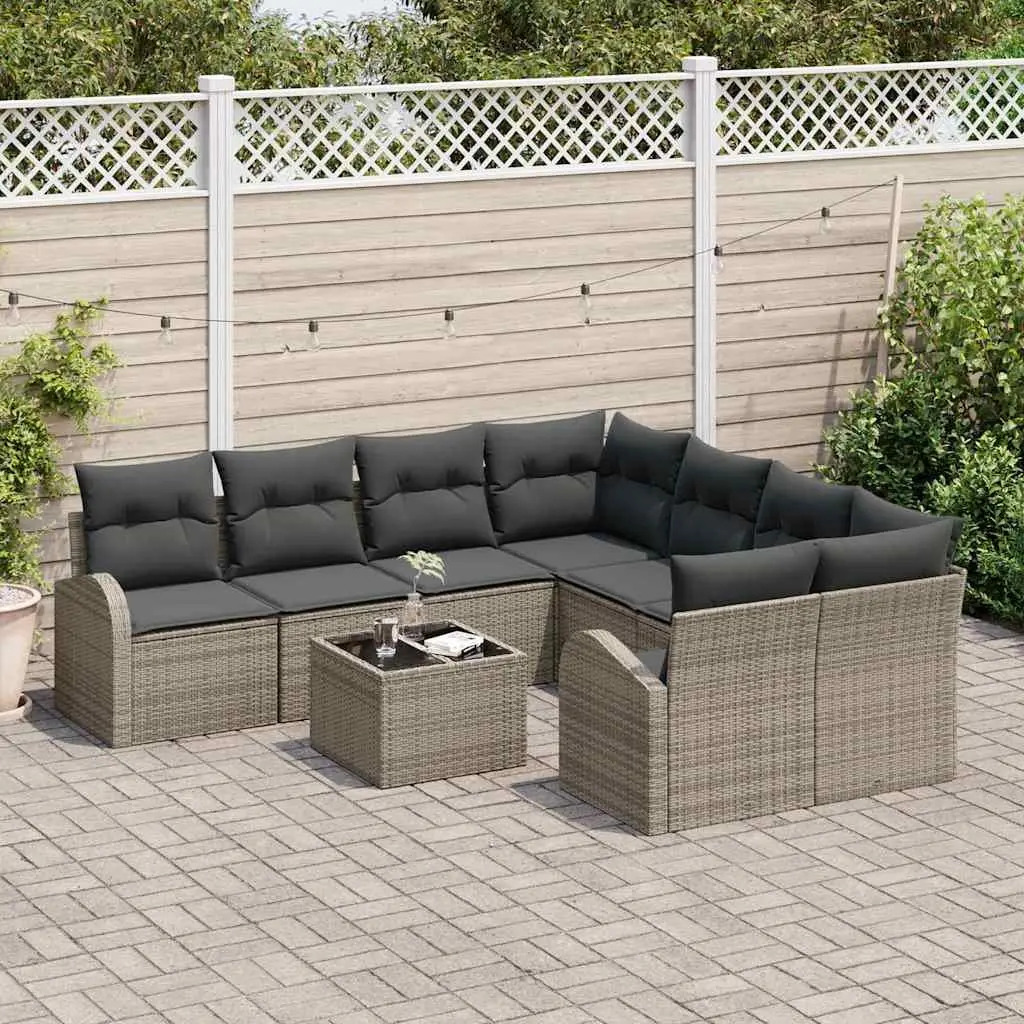 Outdoor Sofa Set Modular Garden Furniture 9 Pieces Poly Rattan Grey