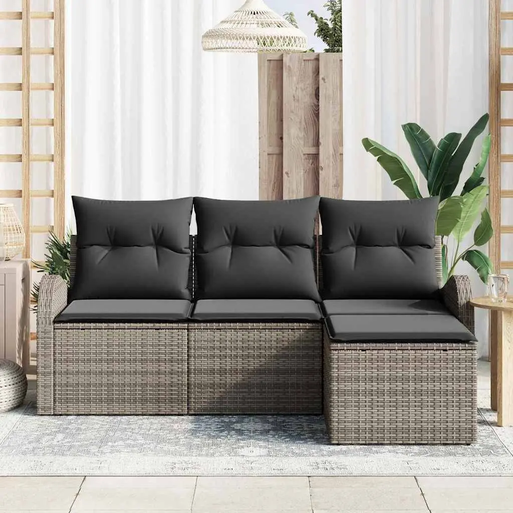 Outdoor Sofa Set 4 Piece Grey Poly Rattan Garden Furniture