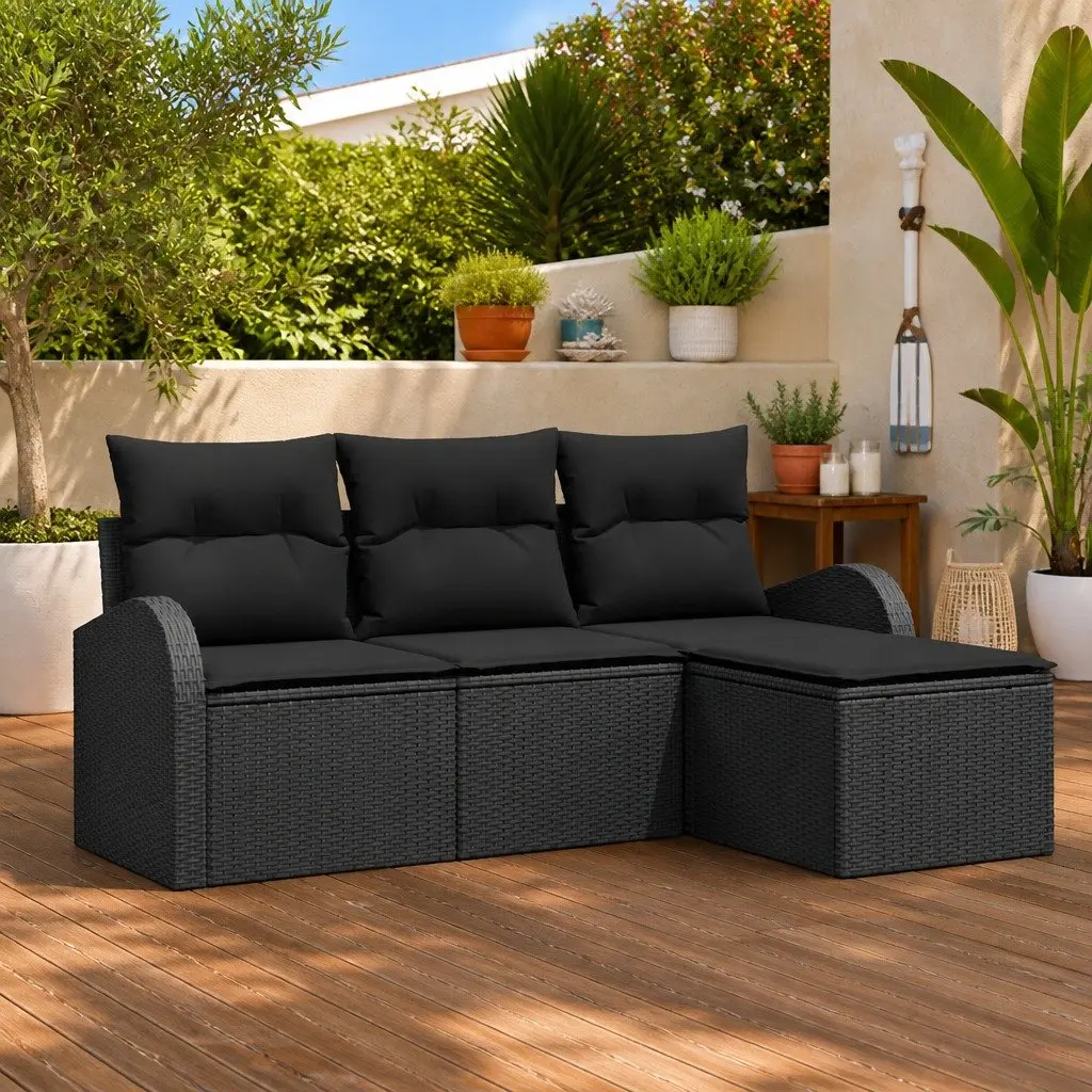 Modular Garden Sofa Set Outdoor Use 4 Piece Black Poly Rattan