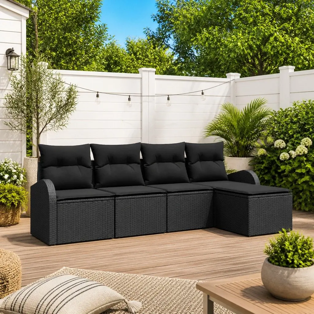 Outdoor Sofa Set Garden Furniture 5 Piece Modular Cushioned Storage Black Poly