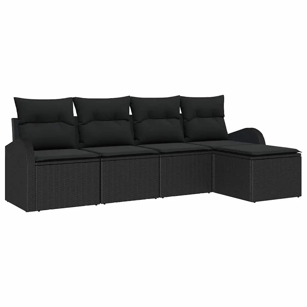 Outdoor Sofa Set Garden Furniture 5 Piece Modular Cushioned Storage Black Poly
