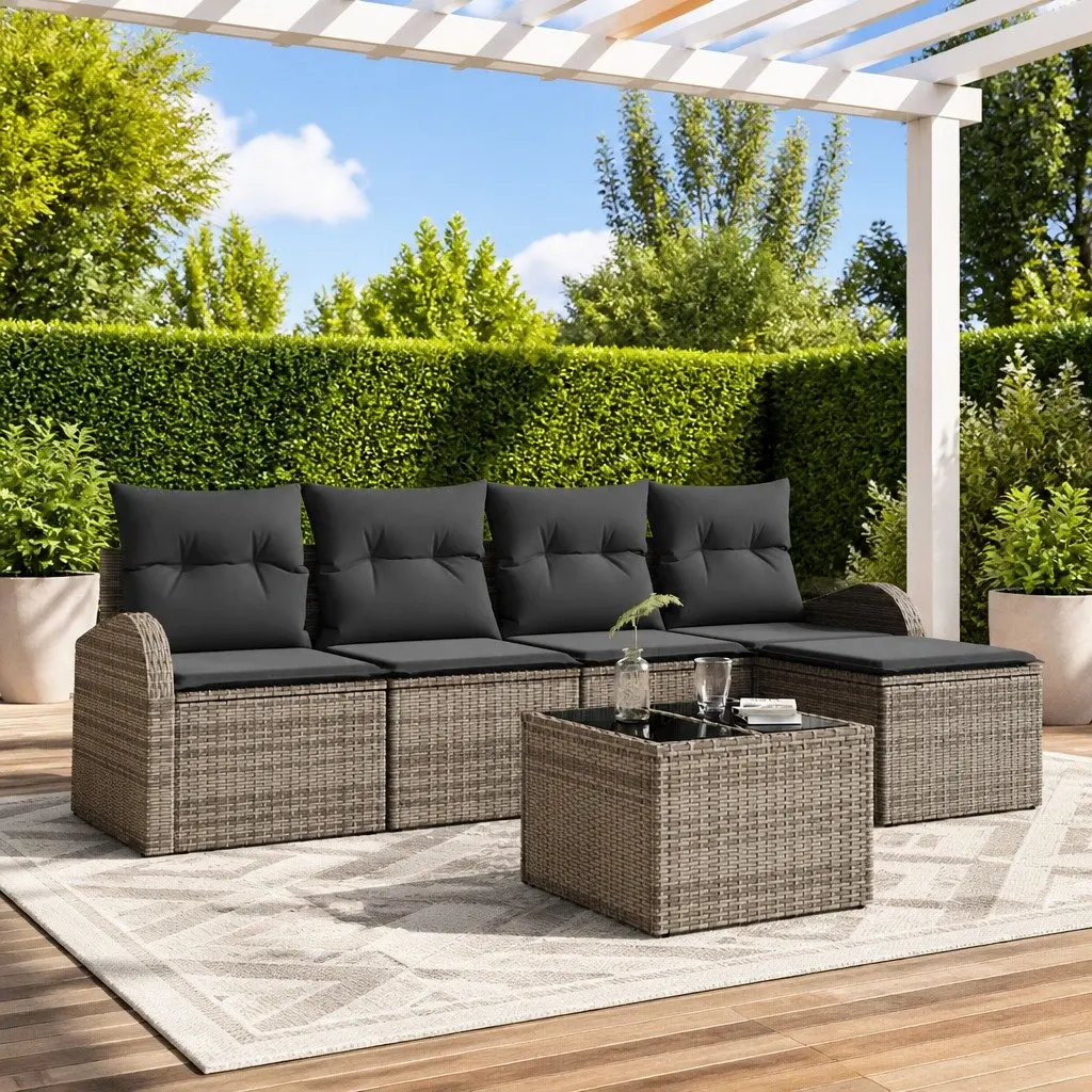 Outdoor Sofa Set Modular Garden Furniture 6 Pieces with Storage Cushions Grey